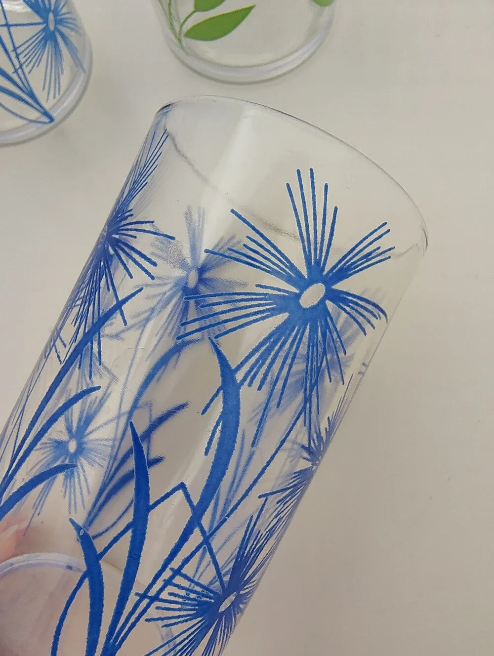 Vintage Hazel Atlas Blue Cornflower & Posy Swanky Swig Tumblers - Set of 3
